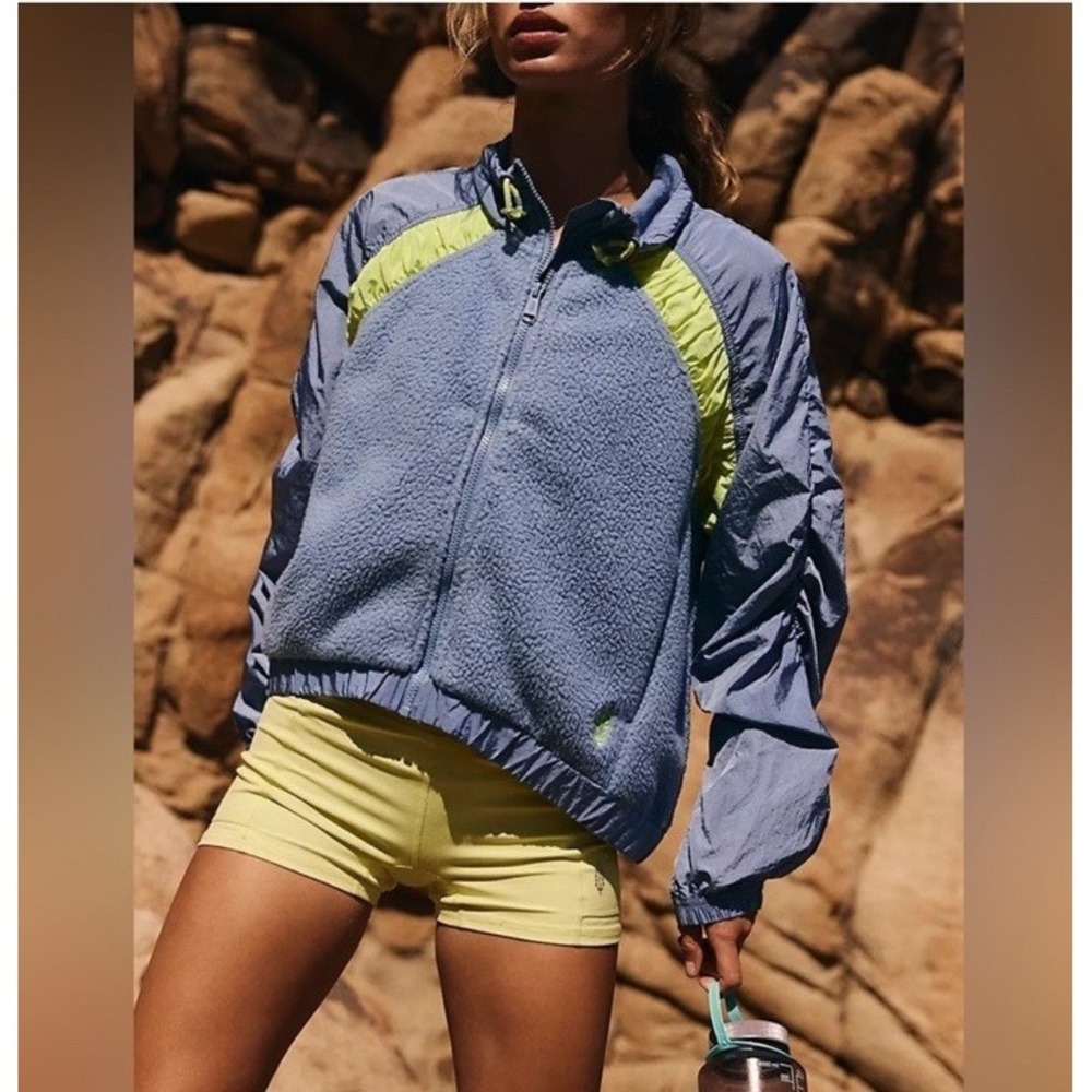 NWT! Free People Movement Amelia Zip‎ Up Fleece Jacket Blue Green Sz Small Boho